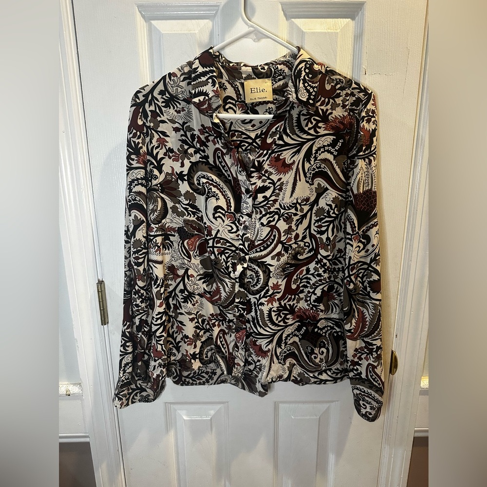 Elie Tahari Blouse Floral Paisley Long Sleeve Button Up Medium